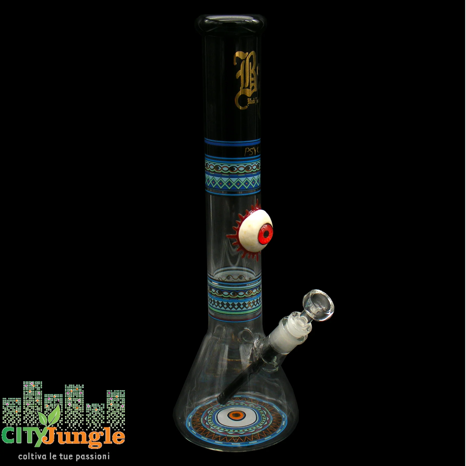 Black Leaf Testa In Vetro Borosilicato Con Setaccio, Attacco NS 19 Girevole, Rosso Arancione, Per Bong E Chillum